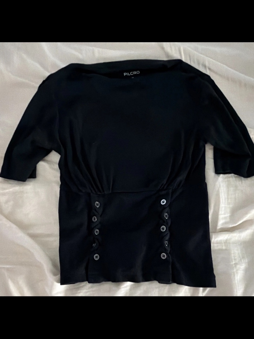 Pilcro Black Short-Sleeve Top with Front Button Panels